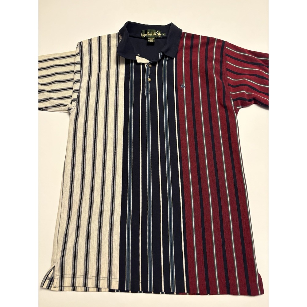 Vintage 90s Knights of Round Table Vertical Stripe Colorblock Polo Shirt Navy